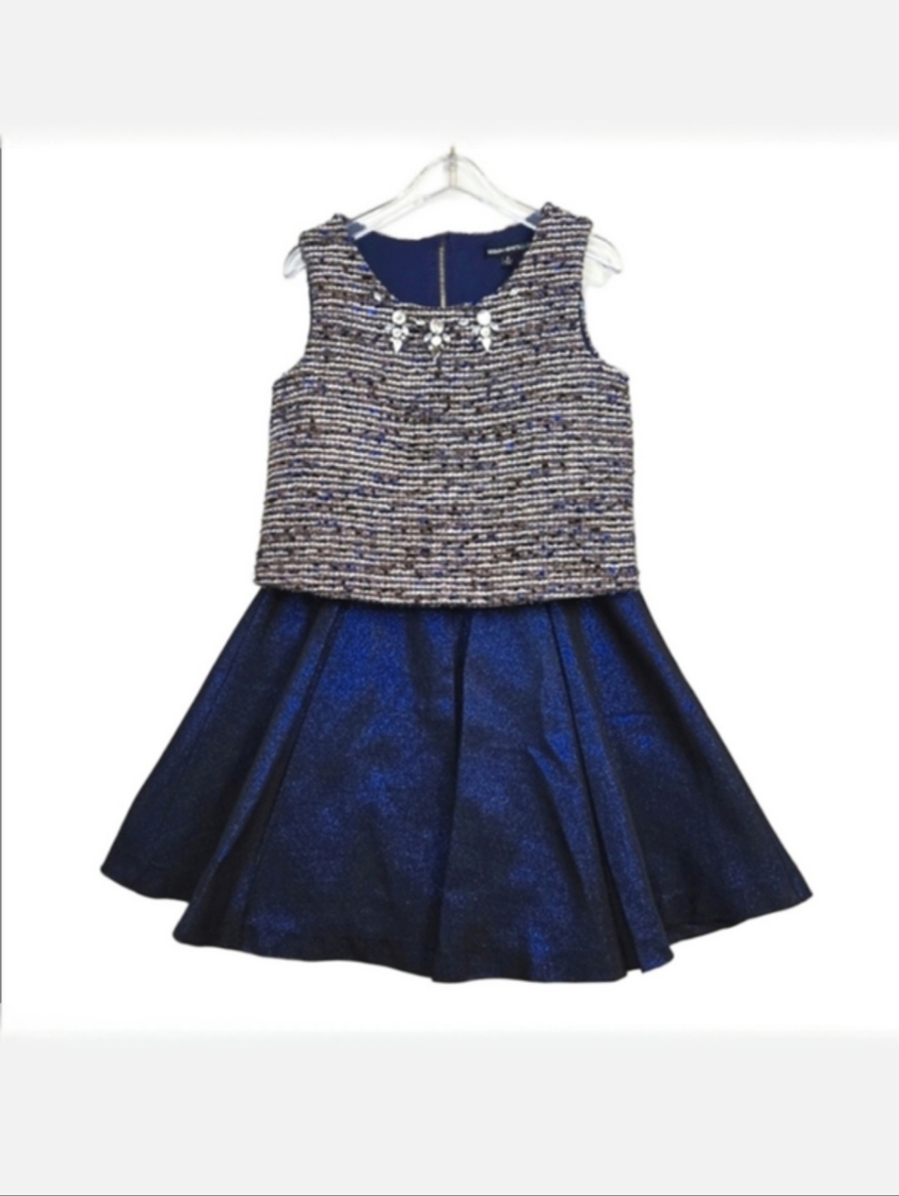 Sequin Hearts Navy & Bronze Metallic Tweed 2 PC Skirt + Top Set, Size 8 ~ EUC*